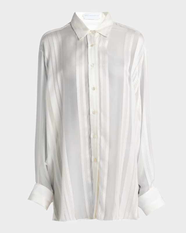 Sheer Stripe Silk Oversized Shirt